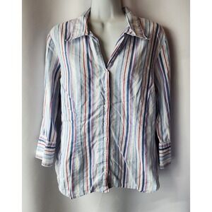 HARVE BENARD BY BENARD‎ HOLZMAN PINSTRIPE Y2K 3/4 SLEEVE BUTTON UP WORK SHIRT